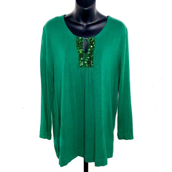 White Stag Emerald Green Blouse with Sequin Bust (L/G 12-14) - Picture 1 of 7